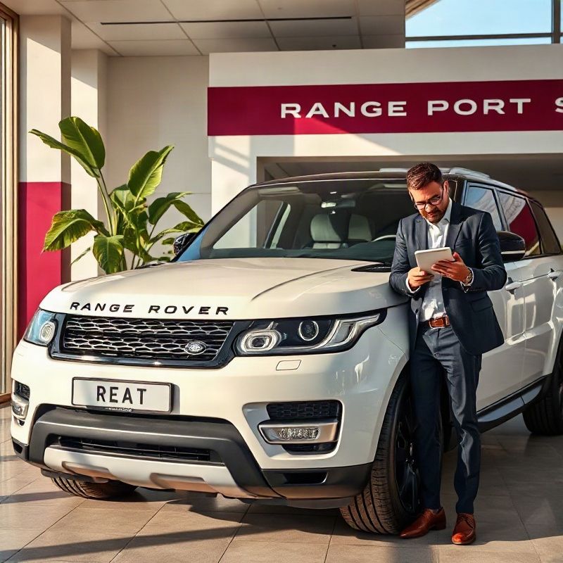 Range Rover Sport em recepção de serviço creme e borgonha em Fortaleza